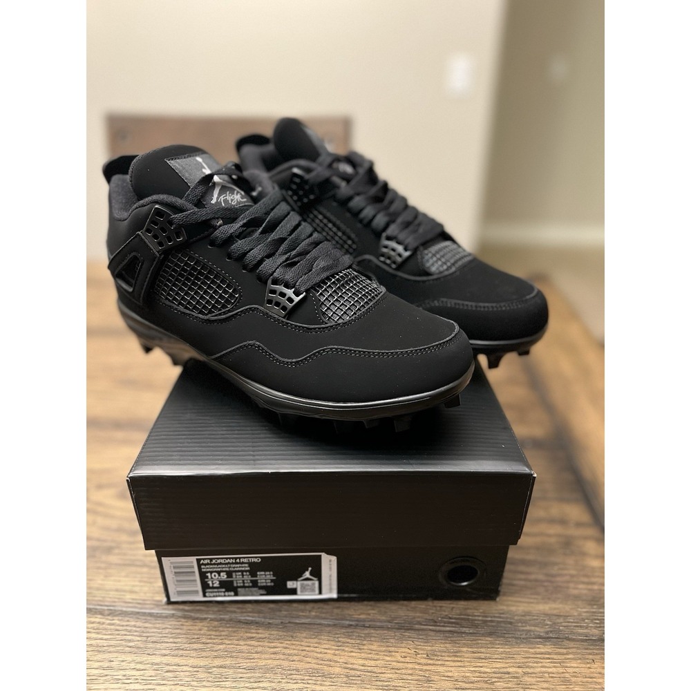 Custom Air Jordan 4 Black Cat Football Cleats  Mens Size 10.5 ..  Suede
